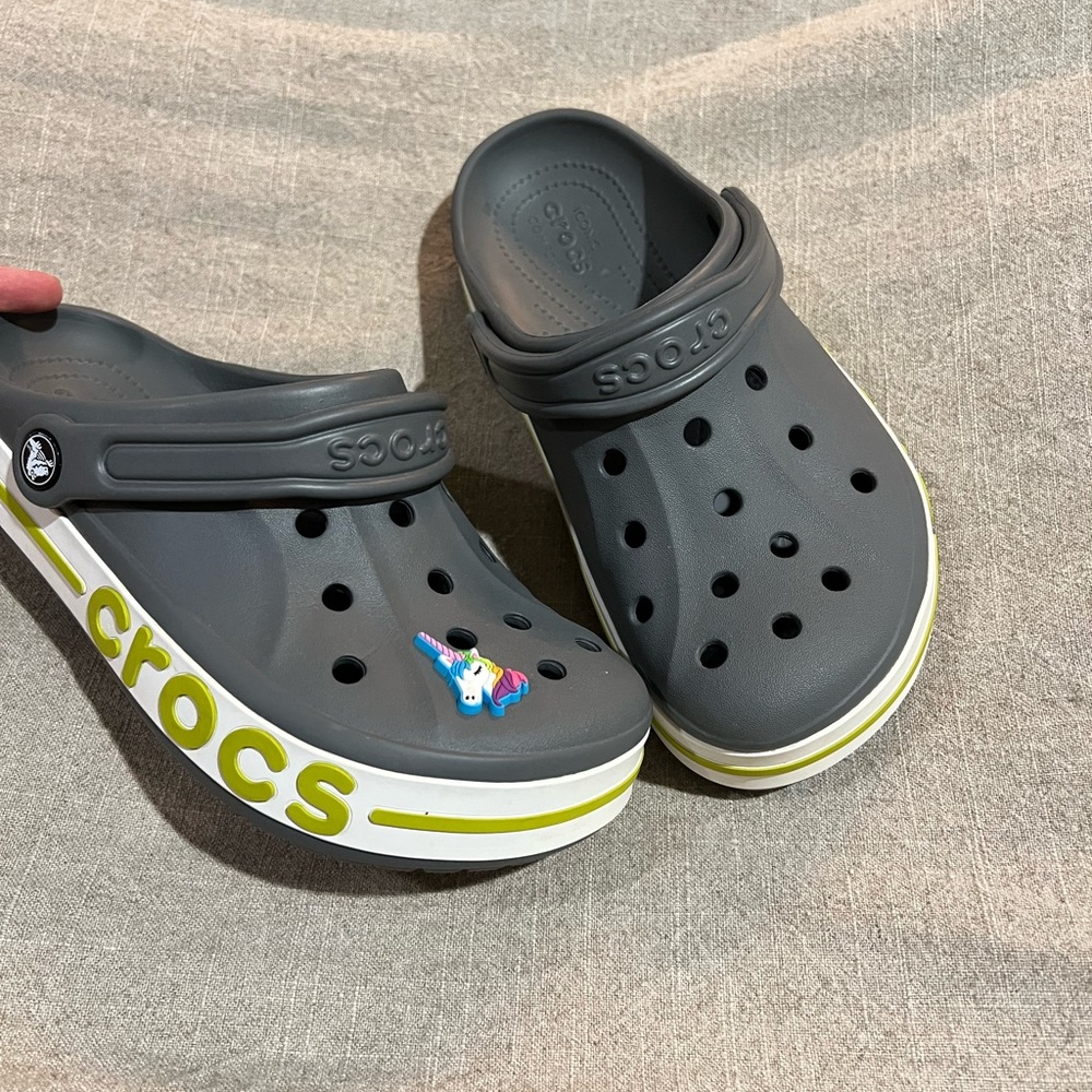 CROCS Grey Clogs with Lime Accent